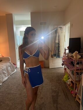 WILO 3-piece Blue Contrast-Trim Bikini Set with Skirt SOLD OUT Online Size XS